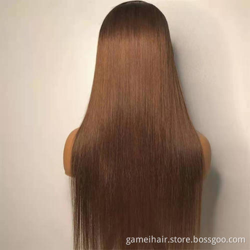 150% Density 13*4 Lace Front Wig Medium Brown Lace Frontal Wig 100% Human Hair Wig With Bleached And No Shedding